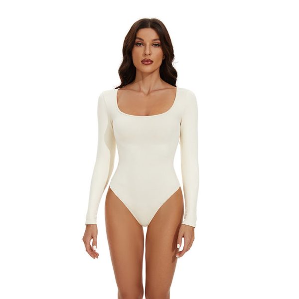 Shapewear bodysuit seamless ribbed square neck waist button-down - Image 3