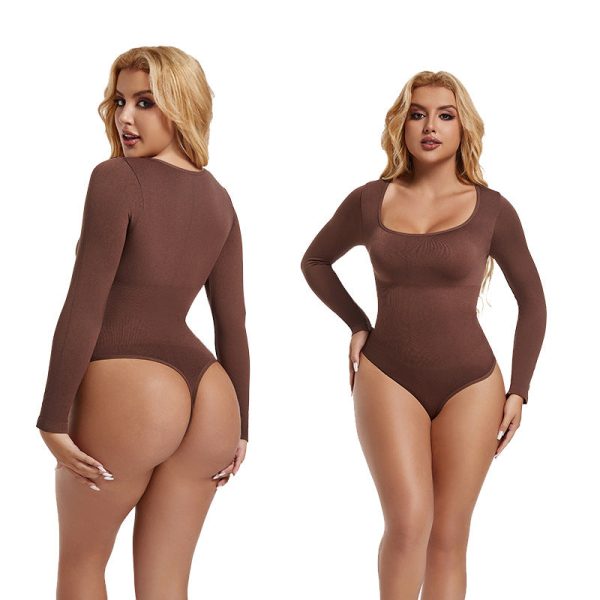 Shapewear bodysuit seamless ribbed square neck waist button-down - Image 2