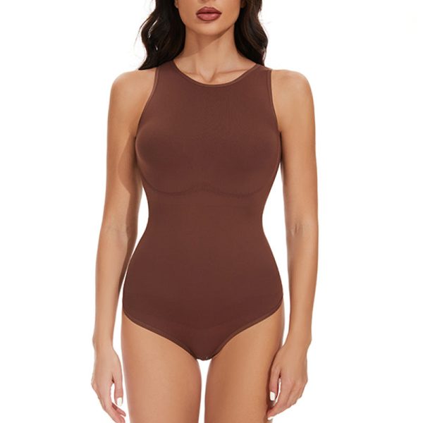 Shapewear Bodysuit Tight Belly Shaper Waist Vest Solid Color Round Neck Bodysuit - Image 5