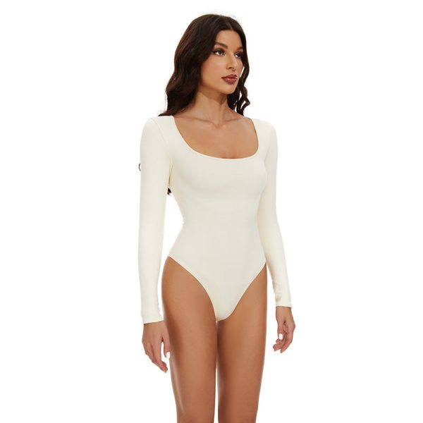 Shapewear bodysuit seamless ribbed square neck waist button-down - Image 4